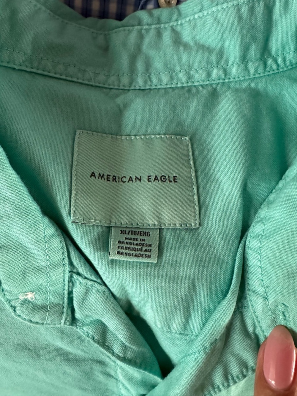 Z🐞2 men’s Lacoste Short-Sleeve Button-Down & Light Blue Gingham Shirt & Mint - Picture 4 of 4